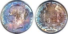 Victoria Crown 1845, S-3882, KM741, Young Head, MS65 PCGS; vibrant reddish blue iridescent toning, an excellent sharp strike, and flashy cartwheel luster are the outstanding qualities that make this c