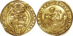 Papal States. Alessandro (Alexander) VI Borgia 2 Fiorino di Camera ND (1492-1503), Rome mint, Fr-30, Ber-527, Muntoni-4, MS63 NGC. o ALEXANDER o | oVI o PONT o MAX o, Papal arms in quadrilobe / o SANC