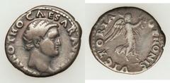 Otho (AD 69). AR denarius (3.17 gm).  Rome, January 15-March 9  AD 69. Bare, bewigged head of Otho right / Victory advancing right, holding palm frond and wreath. RIC 14. RSC 27. Gray toning. Good Fin