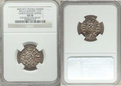 Charles the Bald Denier ND (843-877), Roberts-1279, AU50 NGC. Melle mint. From the Western Carolingian Empire. Unusually clear legends and sharply struck for this early medieval type.