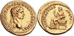 Claudius (AD 41-54). AV aureus (20mm, 7.79 gm, 3h).  Rome, AD 46-7. TI CLAVD CAESAR AVG PM TR P VI IMP XI, laureate head of Claudius right / CONSTANTIAE AVGVSTI, Constantia seated left on curule chair