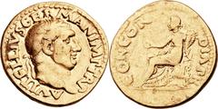Vitellius (AD 69). AV aureus (20mm, 7.01 gm, 6h).  Rome, April-December AD 69. A VITELLIVS GERMAN IMP TR P, laureate head of Vitellius right / CONCOR-DIA P R, Concordia seated left, holding patera in 