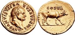 Vespasian (AD 69-79). AV aureus (21mm, 7.46 gm, 6h).  Rome, AD 76. IMP CAESAR VESPASIANVS AVG, laureate head of Vespasian right, in fine style / COS VII above cow standing right on single ground line.