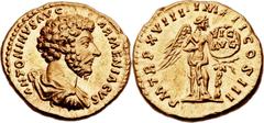 Marcus Aurelius (AD 161-180). AV aureus (21mm, 7.36 gm, 11h).  Rome, AD 163-164. ANTONINVS AVG ARMENIACVS, draped and cuirassed bust of Marcus Aurelius right, bareheaded and seen from behind / P M TR 