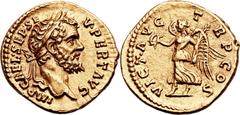 Septimius Severus (AD 193-211). AV aureus (21mm, 7.09 gm, 6h).  Rome, AD 193. IMP • CAE • L • SEP • SE-V • PERT AVG, laureate head of Severus right / VICT • AVG TR P COS, Victory walking left, holding
