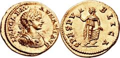 Caracalla (AD 198-217). AV aureus (20mm, 7.14 gm, 11h).  Laodicea ad Mare, AD 198. IMP CAE M • AVR • ANT AVG, youthful laureate and cuirassed bust of Caracalla right, aegis on breastplate, seen from f