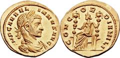 Aurelian (AD 270-275). AV aureus (21mm, 4.10 gm, 1h).  Siscia (or Milan?), AD 270-271. IMP C AVREL-IANVS AVG, laureate, draped and cuirassed bust of Aurelian right / CONC-OR-DIA MILI, Concordia seated