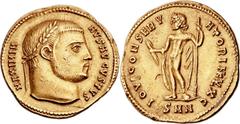 Galerius Maximianus (AD 305-311). AV aureus (21mm, 5.32 gm, 1h).  Nicomedia, AD 307-308. MAXIMIA-NVS AVGVSTVS, laureate head of Galerius right / IOVI CONSERV-ATORI NIKYL (partially in monogram) XC , J