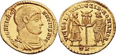 Magnentius (AD 350-353). AV solidus (23mm, 4.54 gm, 6h).  Trier, AD 350-352. IM C MAGN-ENTIVS AVG, bareheaded, draped and cuirassed bust of Magnentius right, seen from front / VICTORIA • AVG • LIB ROM