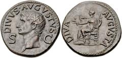 Divus Augustus (died AD 14). Orichalcum dupondius (30mm, 15.45 gm, 6h).  Rome, under Claudius, AD 42-50. DIVVS AVGVSTVS, radiate head of the deified Augustus left between S – C / DIVA AVGVSTA, Livia s