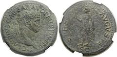 Claudius I (AD 41-54). Orichalcum sestertius (34mm, 26.46 gm, 7h). Rome, AD 41. TI CLAVDIVS CAESAR AVG P M TR P IMP, laureate head of Claudius right / SPES AVGVSTA, Spes walking left, holding flower i