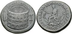 Titus (AD 79-81). Orichalcum sestertius (31mm, 22.82 gm, 6h). Rome, AD 80-81. Oblique overhead view of the Colosseum (Flavian Amphitheater); the exterior displaying four tiers of arches, the top three
