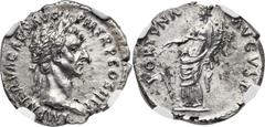 Nerva (AD 96-98). AR denarius (20mm, 2.61 , 7h).  Rome, AD 96. IMP NERVA CAES AVG P M TR P COS II P P, laureate head of Nerva right / FORTVNA AVGVST, Fortuna standing left, holding rudder and cornucop