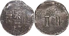 Philip IV cob 8 Reales 1657 NR-PoRS, Nuevo Reino mint, KM7.1, Restrepo-M46.24, AU53 NGC. When offering this same specimen, the cataloguer of the Millennia collection wrote: "Bold strike on uneven flan