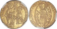 Venice. Tomaso Mocenigo (1414-23) gold Ducat ND, Fr-1231, Biaggi-2865, Paolucci-1, MS65 NGC. TOM MOCЄNIGO DVX | • SM • VЄNЄTI, St. Mark standing right presenting banner to kneeling Doge left / • SIT •