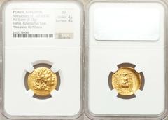 PONTIC KINGDOM. Mithradates VI (120-63 BC). AV stater (8.15 gm). Tomis, types of Lysimachus of Thrace, 88-86 BC. Diademed head of the deified Alexander the Great right, with horn of Ammon / BAΣIΛEΩΣ Λ