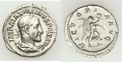 Maximinus I Thrax (AD 235-238). AR denarius (3.42 gm). Rome, AD 235-236. Laureate, draped, and cuirassed bust of Maximinus right / Victory advancing right, holding wreath and palm branch. RIC IV 16. R