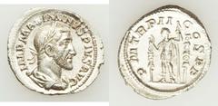 Maximinus I Thrax (AD 235-238). Lot of two (2) AR denarii.  Both laureate, draped and cuirassed bust right. Reverses: (1) Fides standing left, holding two signa (RIC 7a, RSC 7a)  // (2) Maximinus stan