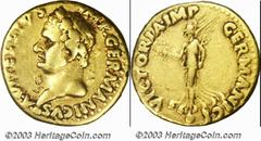 Vitellius, 69 A.D., AV aureus (7.18 g), Tarraco mint, Laureate bust left/Victory, standing left on globe, holding wreath, RIC 16, AVF. A very rare coin easily distinguished from those produced in Rome
