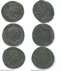 Folles of Galeria Valeria. Three scarce bronzes of Galeria Valeria, wife of Galerius, ca. 310 A.D. Mints represented are Heraclea (two coins) and Thessalonica (one coin). Heavy green patinas do not ob