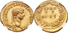 Claudius (AD 41-54). AV aureus (19mm, 7.78 gm, 3h). Rome or Lugdunum, ca. AD 46-47. TI CLAVD CAESAR AVG P M TR P VI IMP XI, laureate head of Claudius right / S · P · Q · R / P · P /OB C · S within wre