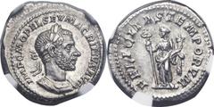 Macrinus (AD 217-218). AR denarius (19mm, 3.49 gm, 1h). Rome. IMP C M OPEL SEV MACRINVS AVG, laureate and cuirassed bust of Macrinus right, wearing short beard / FELICITAS TEMPORVM, Felicitas standing