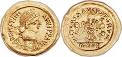 Justinian I (AD 527-565). AV tremissis (15mm, 1.39 gm, 6h). Ravenna mint. DN IVSTINI-ANVS P P AVG,  pearl-diademed, draped, and cuirassed bust of Justinian right / VICTORIA AVGVSTORVM, Victory advanci