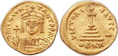 Tiberius II Constantine (AD 578-582). AV lightweight solidus of 20 siliquae (21mm, 3.67 gm, 6h). Constantinople, 10th officina, AD 579-582. ∂m TIb CONS-TANT PP AVI, crowned and cuirassed facing bust o