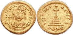 Tiberius II Constantine (AD 578-582). AV lightweight solidus of 20 siliquae (21mm, 3.71 gm, 6h). Constantinople, 10th officina, AD 579-582. ∂m TIb CONS-TANT PP AVI, crowned and cuirassed facing bust o