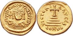 Tiberius II Constantine (AD 578-582). AV solidus (22mm, 4.35 gm, 6h). Thessalonica, dated RY 6 (AD 579/80). ∂m TIb CONS-TANT PP AVI, crowned and cuirassed facing bust of Tiberius Constantine, holding 