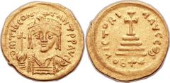 Tiberius II Constantine (AD 578-582). Lot of two AV lightweight solidi of 22 siliquae (each 21mm, 4.09 gm, 6h). Antioch, 6th officina, AD 579-582. ∂m TIb CONS-TANT PP AVI, crowned and cuirassed facing