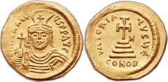 Heraclius (AD 610-641). AV solidus (22mm, 4.43 gm, 6h).  Constantinople, 5th officina, AD 610-613. dN hЄRACLI-ЧS PP AVC, draped and cuirassed bust of Heraclius facing, wearing plumed helmet with integ