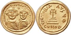 Heraclius (AD 610-641), with Heraclius Constantine (AD 613-641). AV solidus (22mm, 4.50 gm, 6h).  Constantinople, 8th officina, AD 624-626. dd NN hЄRACLIЧS ЄT hЄRA CONST P AV, crowned busts of Heracli