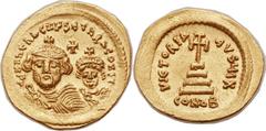 Heraclius (AD 610-641), with Heraclius Constantine (AD 613-641). AV solidus (21mm, 4.40 gm, 7h).  Jerusalem or military mint with Heraclius in the East, AD 613-618. dd NN hЄRACLIЧS ЄT hRA CONST, crown