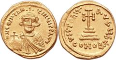 Constans II Pogonatus (AD 641-668). AV solidus (21mm, 4.49 gm, 6h). Constantinople, 6th officina, AD 641-647. ∂N CONSTAN-TINЧS P P AVI, youthful bust of Constans II facing, beardless, wearing crown to