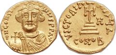 Constans II Pogonatus (AD 641-668). AV solidus (21mm, 4.42 gm, 6h). Constantinople, 4th officina, dated IY 8 (AD 649/50). ∂N CONSTAN-TINЧS P P AVI, mature bust of Constans II facing, lightly bearded, 