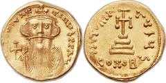 Constans II Pogonatus (AD 641-668). AV solidus (21mm, 4.27 gm, 6h). Constantinople, 6th officina, AD 651-654. ∂N CONSTAN-TINЧS P P AU, mature bust of Constans II facing, with long beard, wearing crown