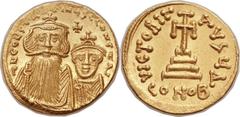 Constans II Pogonatus (AD 641-668), with Constantine IV (AD 654-685). AV solidus (20mm, 4.43 gm, 6h). Constantinople, 4th officina,  AD 654-659. ∂N CONSTAN-TINЧS Є CONSTANT, crowned and draped facing 