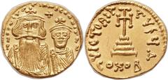 Constans II Pogonatus (AD 641-668), with Constantine IV (AD 654-685). AV solidus (20mm, 4.44 gm, 6h). Constantinople, 4th officina,  AD 654-659. ∂N CONSTAN-TINЧS Є CONSTANT, crowned and draped facing 