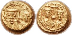 Constans II Pogonatus (AD 641-668), with Constantine IV, Heraclius and Tiberius (AD 659-668). AV solidus (10mm, 4.32 gm, 6h). Carthage, AD 659-662. ∂N CO-NT, crowned and draped facing busts of Constan