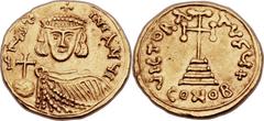 Justinian II, first reign (AD 685-695). AV solidus (21mm, 4.25 gm, 6h).  Uncertain Italian mint, AD 687-690. IЧST-INIANЧI, crowned and bearded bust of Justinian facing, wearing unusual chlamys and hol