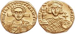 Justinian II Rhinotmetus, second reign (AD 705-711). AV solidus (20mm, 4.37 gm, 6h).  Constantinople, AD 705-706. ∂ N IҺS CҺS RЄX RЄGNANTIЧM, facing bust of Christ Pantocrator, with slight beard and t