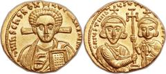 Justinian II Rhinotmetus, second reign (AD 705-711). AV solidus (20mm, 4.37 gm, 6h).  Constantinople, AD 706-709. ∂ N IhS ChS RЄX RЄGNANTIЧM, facing bust of Christ Pantocrator, with slight beard and t