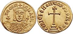 Theophilus (AD 829-842). AV solidus (22mm, 4.46 gm, 6h).  Constantinople, AD 829-830. * ΘЄOFI-LOS ЬASILЄ', crowned bust of Theophilus facing, wearing slight beard and loros, holding cruciform scepter 