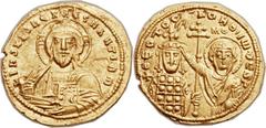 John I Tzimisces (AD 969-976). AV histmanon nomisma (22mm, 4.41 gm, 7h).  Constantinople. +IhS XIS RX RЄGNANTIhM, facing bust of Christ, with decorated nimbus, wearing pallium and colobium, raising ri