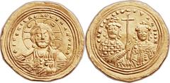 Basil II Bulgaroctonos (AD 976-1025). AV histamenon nomisma (26mm, 4.41 gm, 6h).  Constantinople, 1005-1025. + IhS XIS RЄX RЄςNANTIhM, bust of Christ facing, with cruciform numbus; crescents in upper 