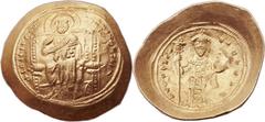 Constantine X Ducas (1059-1067). AV histamenon nomisma (28mm, 4.44 gm, 6h). Constantinople. + IhS XIS RЄX RЄGNANTIhM,  Christ Pantocrator seated facing on square-backed throne, wearing cruciform nimbu