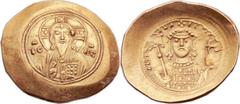 Michael VII Ducas (1071-1078). AV histamenon nomisma (29mm, 4.40 gm, 6h). Constantinople. Facing half-length bust of Christ Pantocrator, with cruciform nimbus, five pellets within each bar; barred IC 