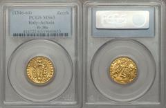 Chios. Anonymous (1343-54) gold Venetian Imitation Ducat ND MS63 PCGS, Uncertain mint, Fr-38a var, Cf. Ives Pl. XIII. ΛZDRDΛNDVO DVX | SN VЄNЄTI, St. Mark standing right presenting banner to kneeling 