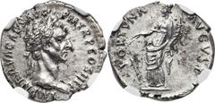 Nerva (AD 96-98). AR denarius (20mm, 2.61 , 7h).  Rome, AD 96. IMP NERVA CAES AVG P M TR P COS II P P, laureate head of Nerva right / FORTVNA AVGVST, Fortuna standing left, holding rudder and cornucop